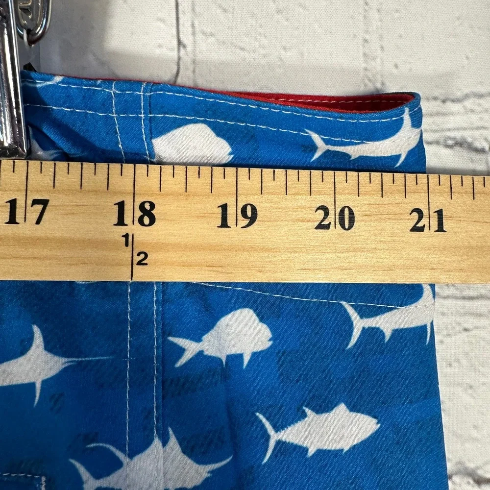 Pelagic Mens Sharkskin Boardshorts American Flag Fish Camo Blue Red White 40